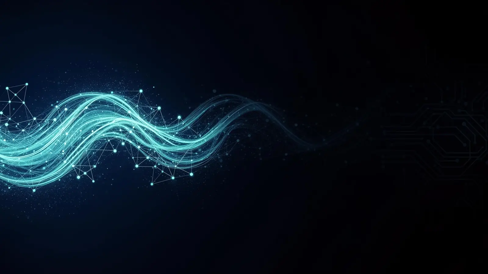 Abstract glowing cyan data-wave flowing across a dark navy background